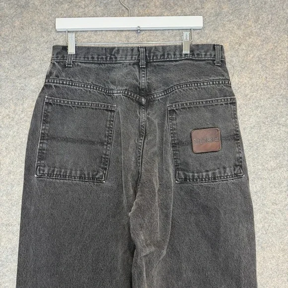 VTG Hugo Boss Baggy Jeans Mens 32 32x28 Frayed Raw Hem 90s Relaxed Black Pants